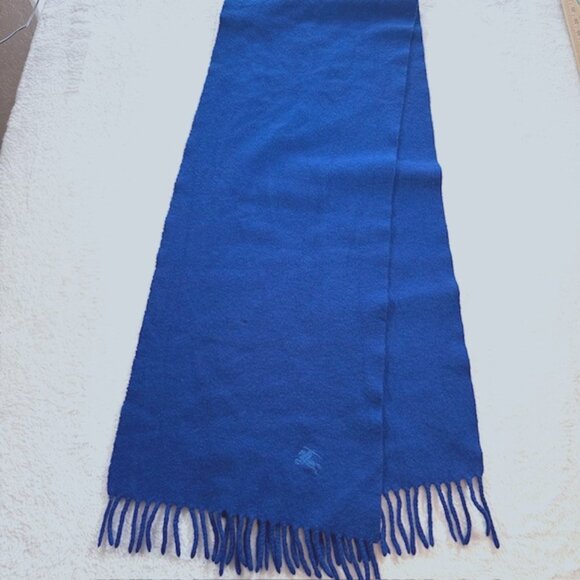 Burberry Vintage 100% Lambswool Royal Blue Scarf with Fringe- Unisex 12" X 66" - Picture 1 of 5